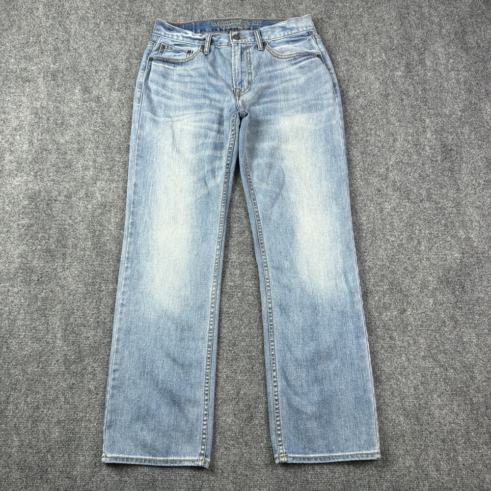 American Eagle Mens Original Straight Jeans 30x32 Core Flex Light Wash Denim